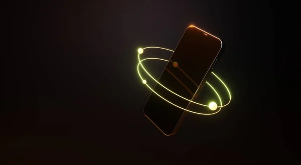 Minimalistic Modern Phone Presentation Neon Elements Technological Background Rendering — Stock Photo, Image