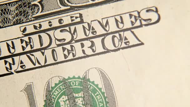 $cash macro view, green 100 dollar cash - slow motion animation, USA fiat money, 4k — 图库视频影像