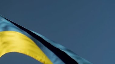 Ukrayna bayrağının yavaş çekimde dalgalanan gökyüzü mavi ve sarı Ukrayna sarı-mavi rengi. Ukrayna bayrağı dalgalanan ulusal sembol ülkesi. Ukrayna 'nın son derece detaylı kumaş dokusu bayrağı