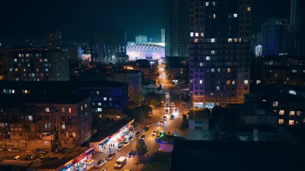 Buenas Tardes Gran Ciudad Megacity Coches Nocturnos Rascacielos — Vídeos de Stock