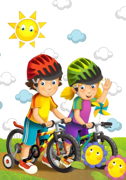 De kinderen op de reis - lente - zomer - illustratie — Stockfoto