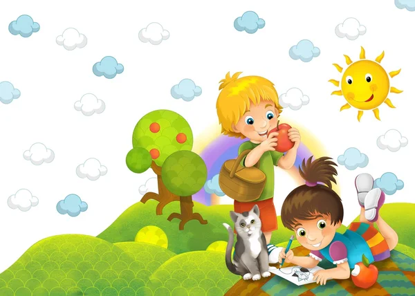 Barnet i park - ritning - illustration för barn — Stockfoto