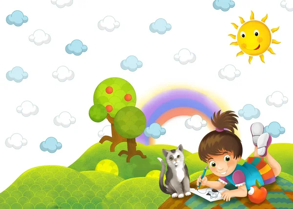Ребенок в парке - рисунок - иллюстрация для детей — стоковое фото