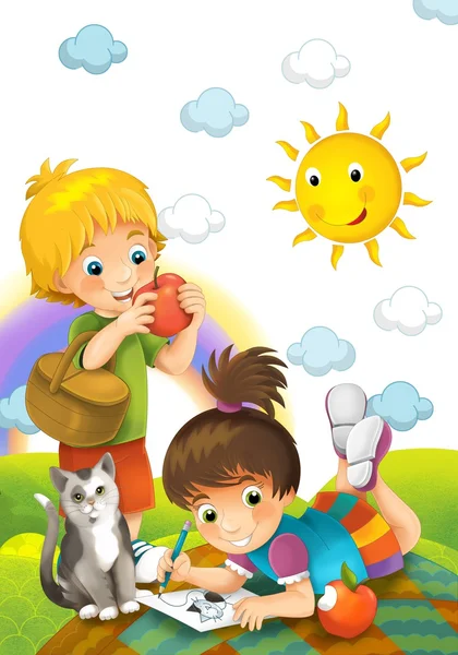 Dziecko w parku - rysunek - ilustracja dla dzieci — Zdjęcie stockowe
