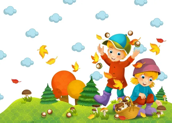 Il bambino nel bosco - fungo - o illustrazione autunnale — Foto Stock