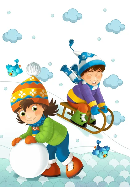 在雪橇上冬季儿童 — 图库照片