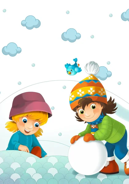 Barn leka i snön — Stockfoto