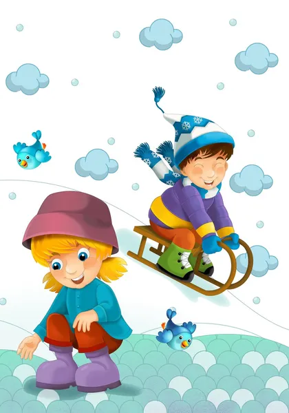 Barnet i vintern på släden — Stockfoto