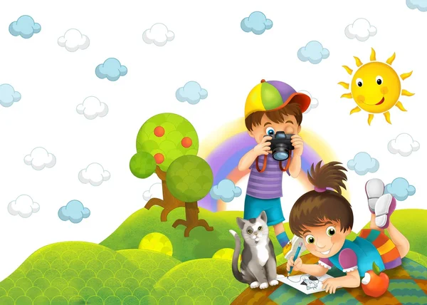 The child in the park - drawing - illustration for the children — Stock Photo, Image