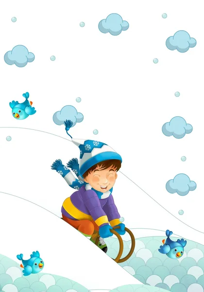 Barnet i vintern på släden — Stockfoto