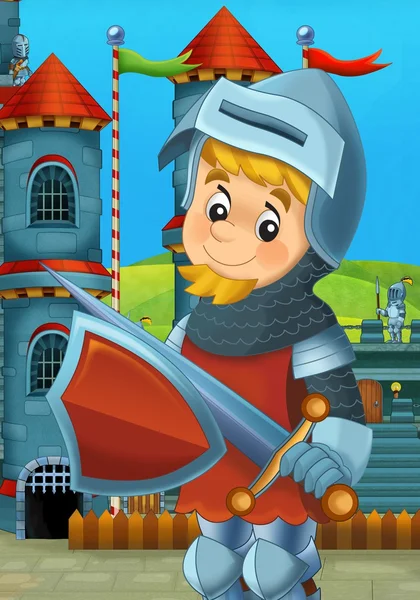 The cartoon medieval illustration of a knight - for the children — Stock Photo, Image