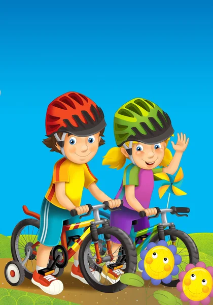 De kinderen op de reis - lente - zomer - illustratie — Stockfoto