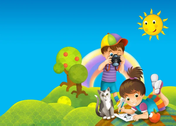 Children - creative in the park - illustration — Stock Photo, Image