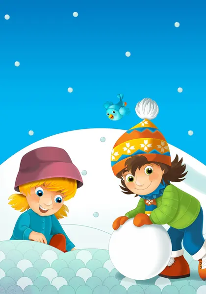 Дети играют на снегу — стоковое фото
