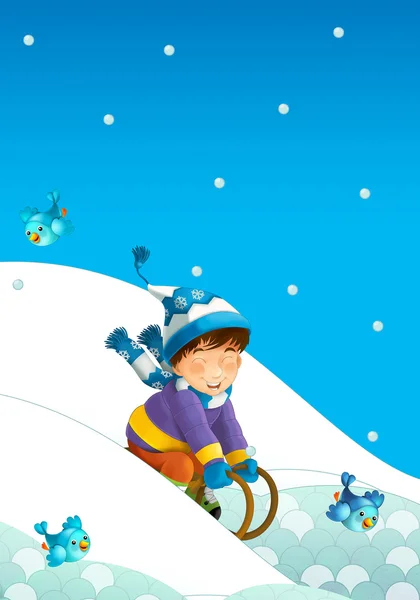 Crianças brincando na neve - ilustração para as crianças — Fotografia de Stock