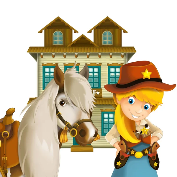 Ковгёрл или ковбой - дикий запад - иллюстрация для детей — стоковое фото