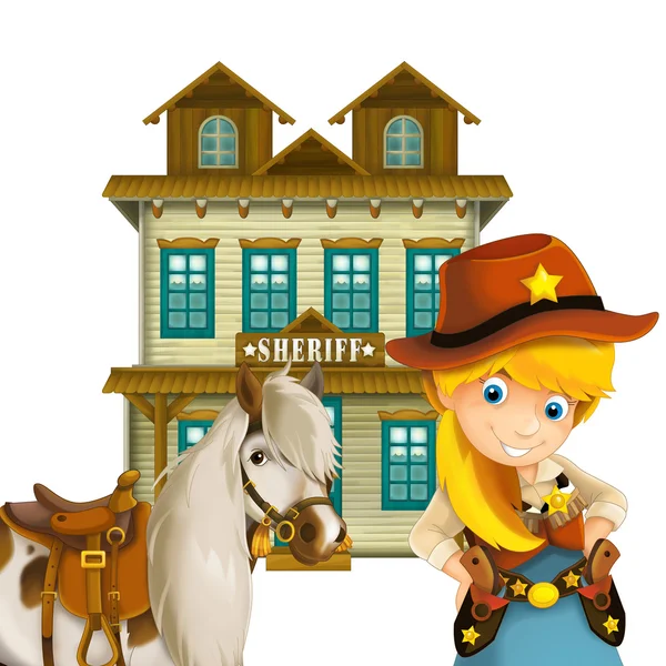 Cowgirl eller cowboy - vilda västern - illustration för barn — Stockfoto