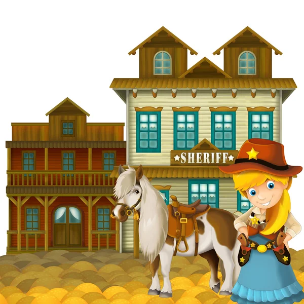 Cowgirl eller cowboy - vilda västern - illustration för barn — Stockfoto