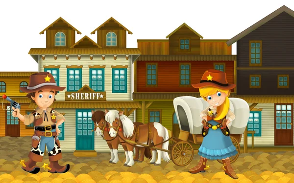 Cowgirl eller cowboy - vilda västern - illustration för barn — Stockfoto