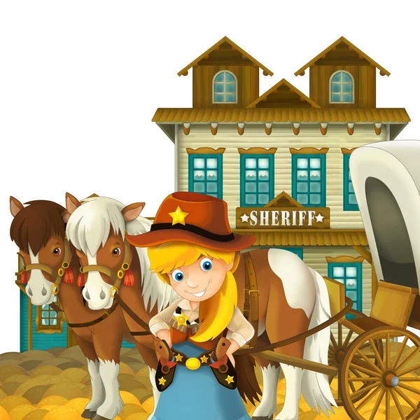 Cowgirl veya kovboy - vahşi batı - çizim çocuklar için — Stok fotoğraf