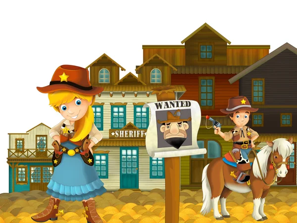 Cowgirl ou Cowboy - Oeste selvagem - ilustração para as crianças — Fotografia de Stock