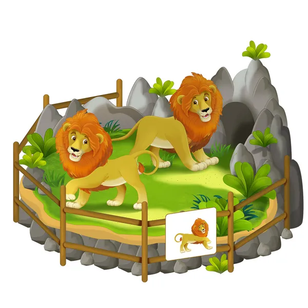 Карикатурный зоопарк для детей - львы — стоковое фото