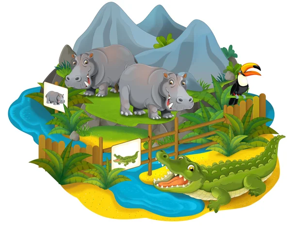 Zoo cartoon for kids Cute Friendly Hippo — Stock Photo, Image