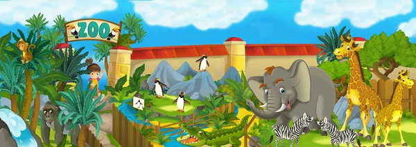 Zoológico de desenhos animados - ilustração para as crianças — Fotografia de Stock