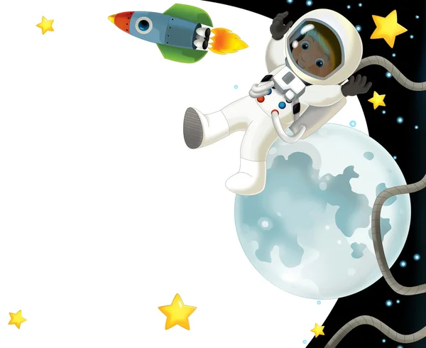 Мальчик-космонавт в космосе — стоковое фото