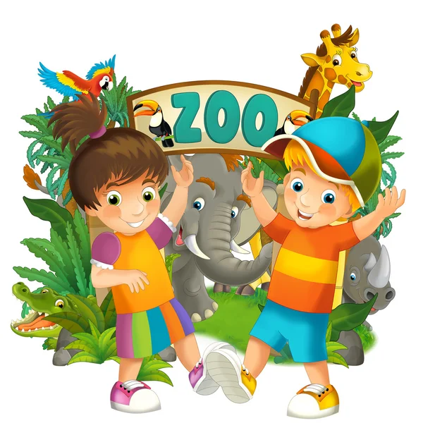 Zoológico de dibujos animados, parque de atracciones, ilustración para los niños — Foto de Stock