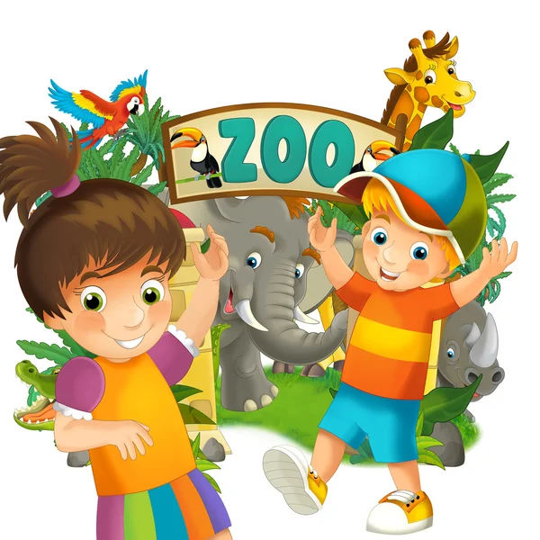 Zoológico de dibujos animados, parque de atracciones, ilustración para los niños — Foto de Stock
