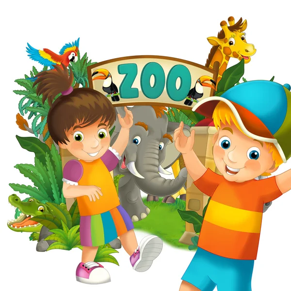 Zoológico de dibujos animados, parque de atracciones, ilustración para los niños — Foto de Stock