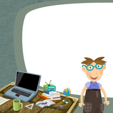 Young nerd in lab illustration clipart