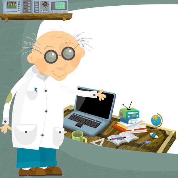 Old professor in lab illustration — Stock fotografie