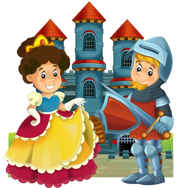 Cartoon medeltida illustration-prinsessan och riddare - för barn — Stockfoto