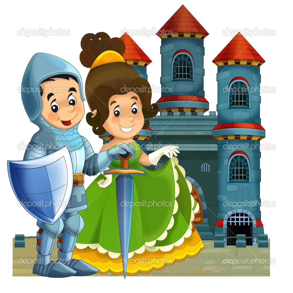 The cartoon medieval illustration- princess and knight - for children