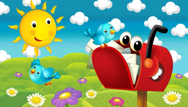 A ilustração feliz e colorida de campo e caixa postal para as crianças — Fotografia de Stock