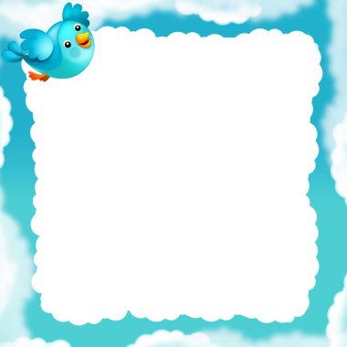çerçeve, mavi kuş ve bulutlar. çocuklar için örnek