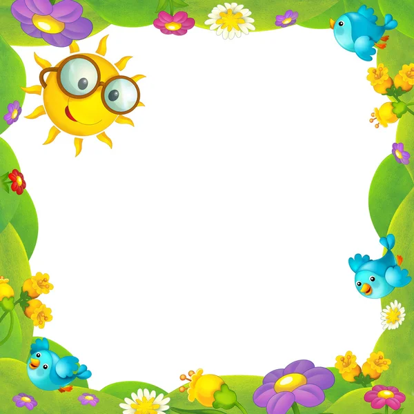Happy and colorful frame with field and sun for the children. with space for text — Stock Photo, Image