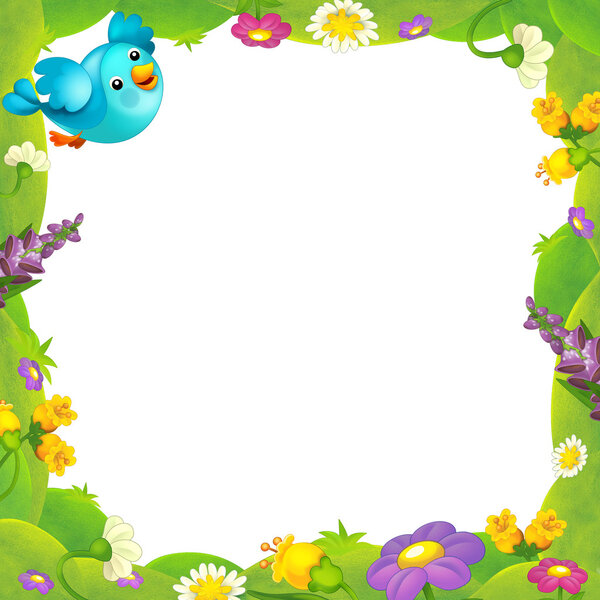 The happy and colorful frame for the children with birds and flowers and space for text