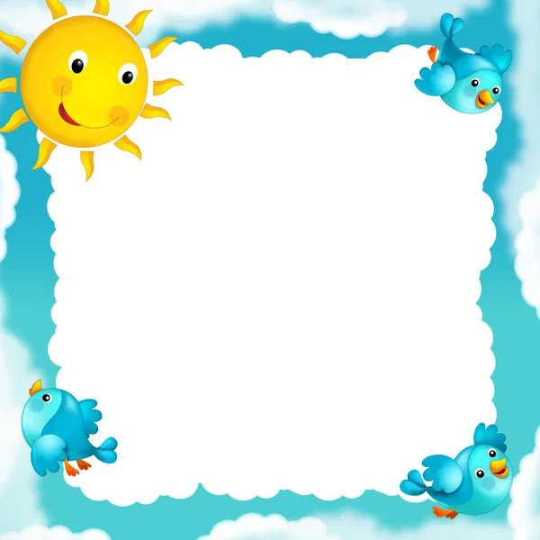 Happy and colorful frame with field and sun for the children. with space for text — Stock Photo, Image