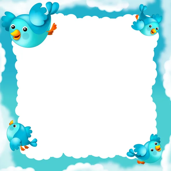 Frame, grens met blauwe vogels en wolken. illustratie voor de kinderen — Stockfoto