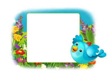 kuşlar ve çiçekler ve metin için yer olan çocuklar için mutlu ve renkli çerçeve