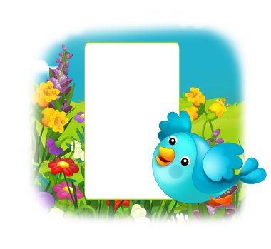 kuşlar ve çiçekler ve metin için yer olan çocuklar için mutlu ve renkli çerçeve