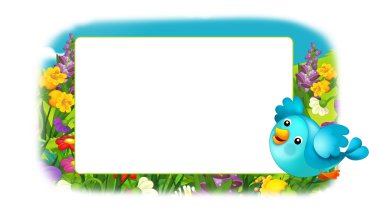 kuşlar ve çiçekler ve metin için yer olan çocuklar için mutlu ve renkli çerçeve