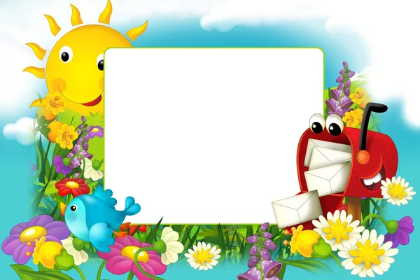 Moldura feliz e colorida com campo e caixa postal para as crianças. com espaço para texto — Fotografia de Stock