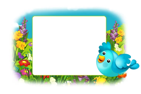 A moldura feliz e colorida para as crianças com pássaros e flores e espaço para texto — Fotografia de Stock