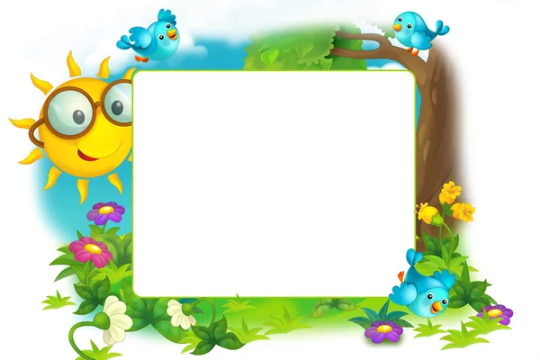 Marco feliz y colorido con campo y sol para los niños. con espacio para texto — Foto de Stock