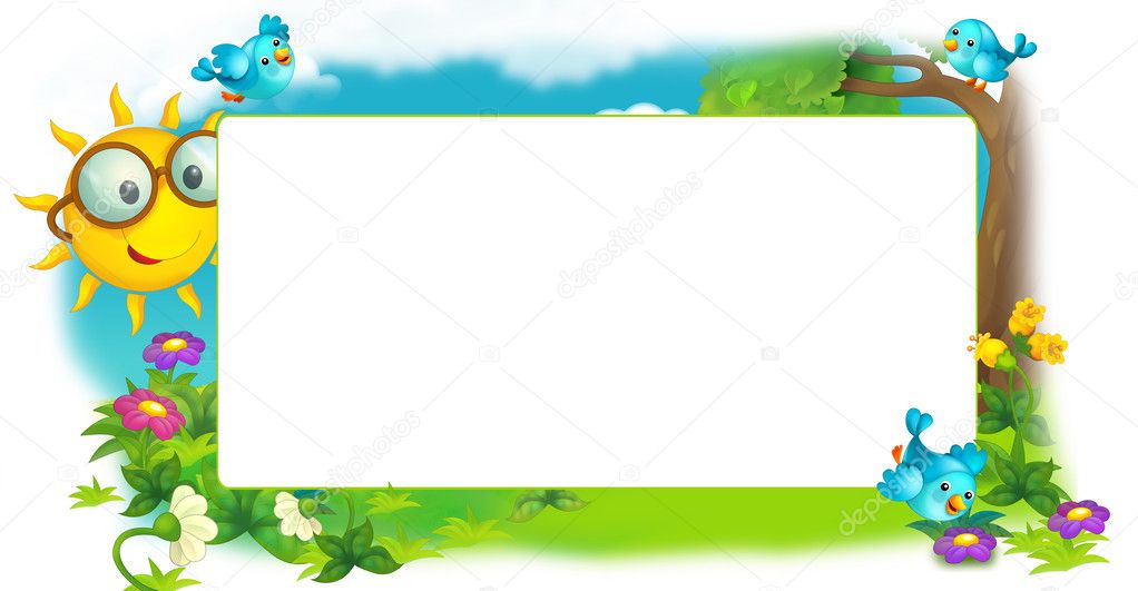 Happy and colorful frame with field and sun for the children. with space for text