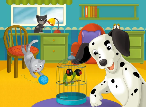 Room with animals. Cartoon — Stock Photo, Image
